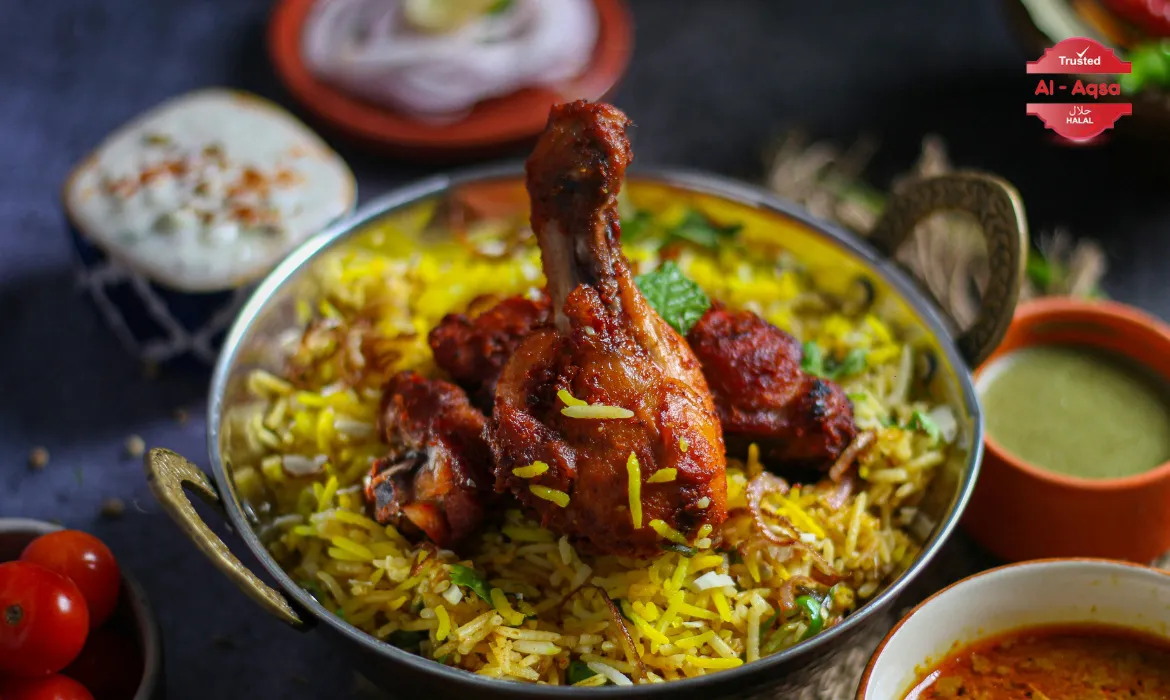 Enjoy the delicious traditional South Asian signature dish, Chicken Biryani, at Al-Aqsa Restaurant in NYC.